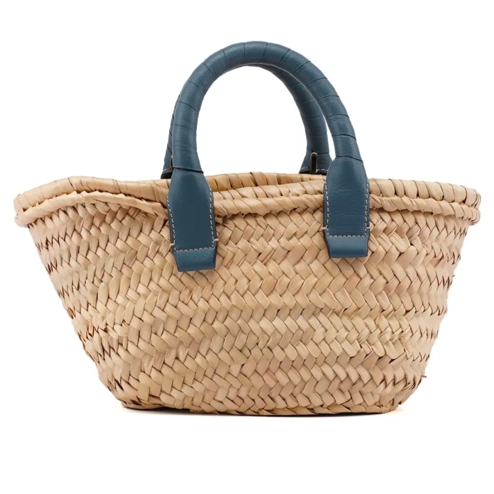 100% Authentic Chloé Marcie very Rare Straw/Leather handbag Blue Leather Handle - Picture 2 of 8
